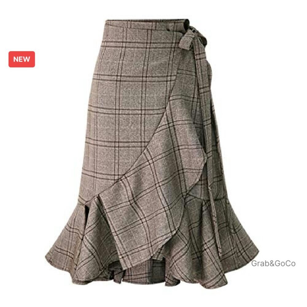 Elegant Work Wear Adjustable Waist Flounce A-Line Midi Wrap Skirt - Picture 2 of 7